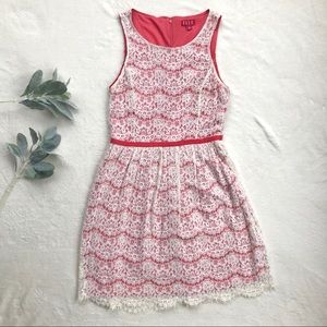 Coral and Off-White Lace Dress